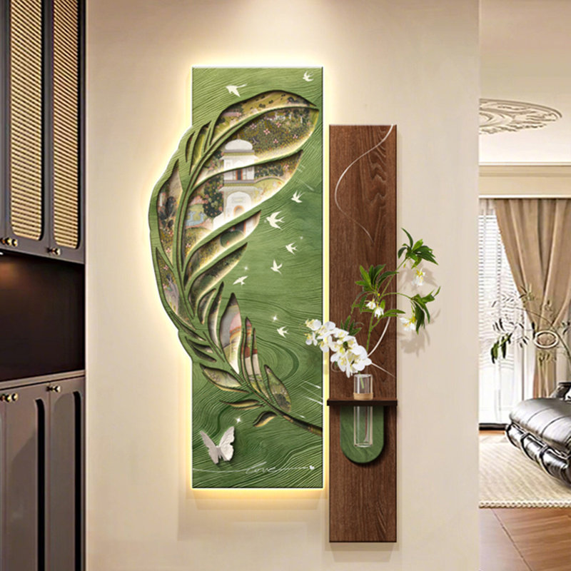 Art mural grès noisette + vert rectangulaire, H 49,21 po x l 27,56 po x P 1,97 po, Brun noisette / vert
