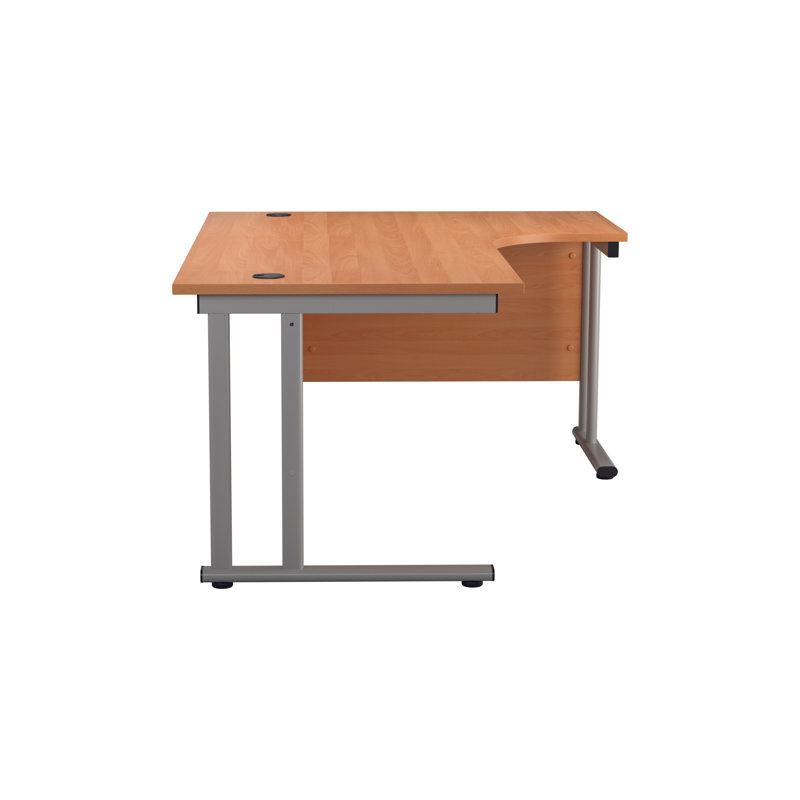 L-Shaped Metal Base Desk Shell, Beech/Silver, Right, 73cm H x 160cm W x 120cm D