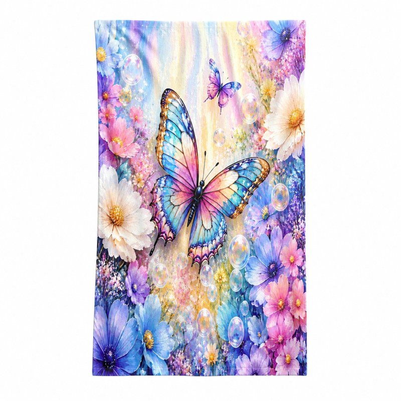 1 pièce belle serviette de plage papillon et fleur, art aquarelle vibrante, idéal pour, natation, voyage, camping, unisexe
