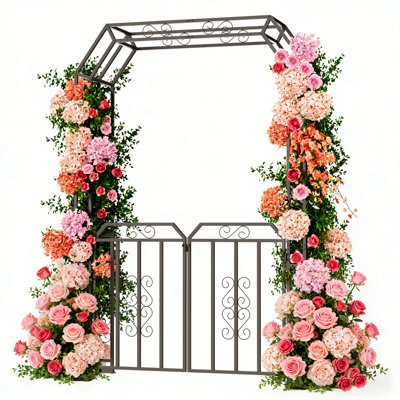Treillis arqué de jardin avec portes verrouillables doubles, tonnelle en métal robuste pour plantes grimpantes d'extérieur, treillis arqué pour décoration de jardin, tonnelle extérieure pour patio de jardin