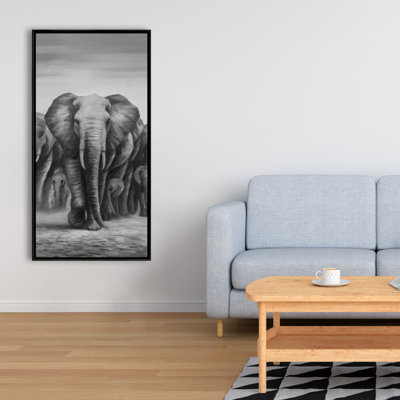«Herd of Elephants - Man Cave», reproduction sur toile encadrée