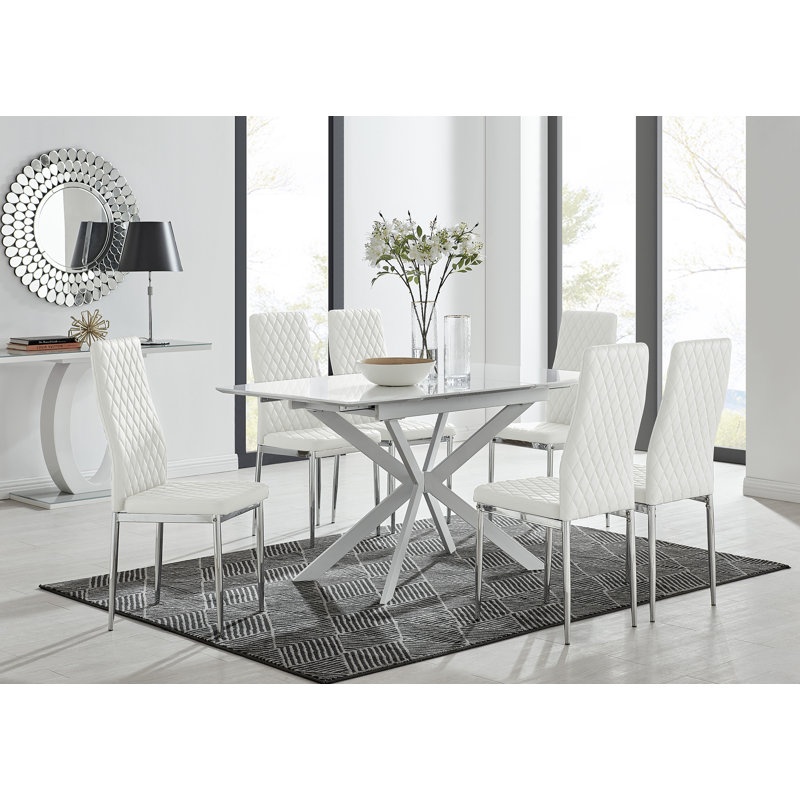 Eubanks Extendable Dining Set, White/Silver