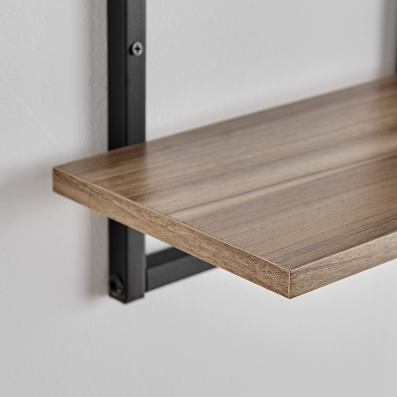 Rhodes 4 Tier Modern Floating Windowsill Wall Shelf, Black/Light Walnut