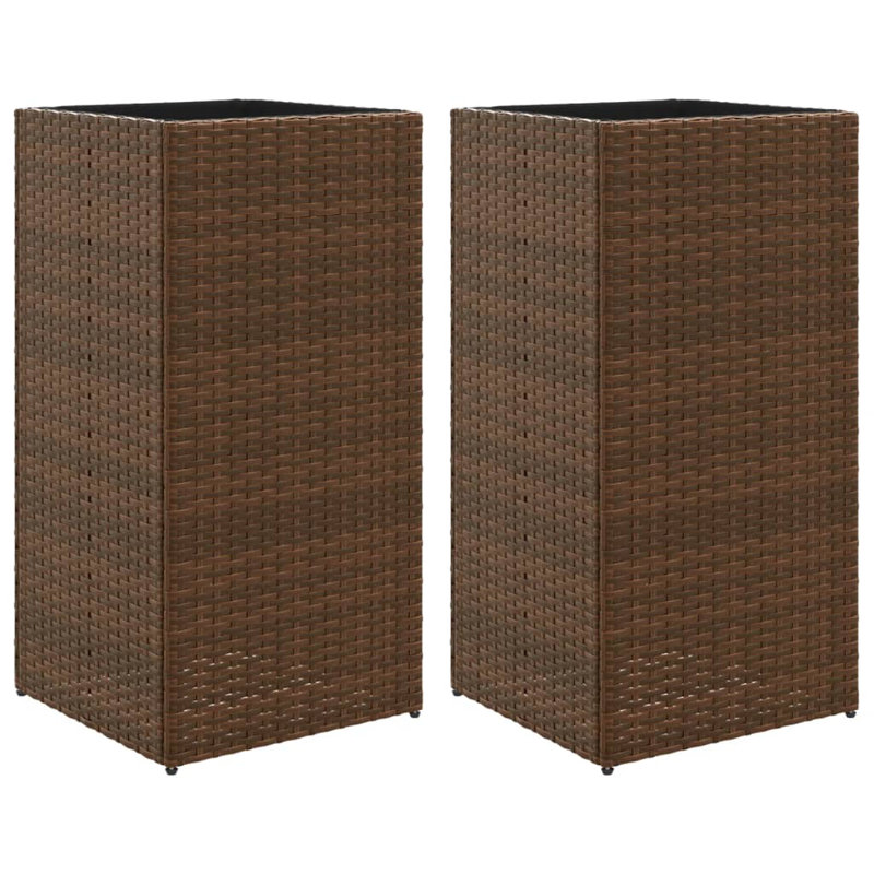 Garden Planters 2 Pcs Brown Poly Rattan, 80cm H x 40cm W x 40cm D