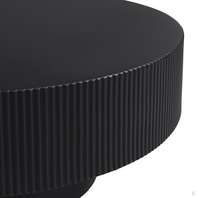Table basse élégante à assemblage facile avec plateau de 6,8 po d'épaisseur, table de bout à tambour moderne, table centrale cannelée minimaliste avec base robuste pour le salon, 31,5 po x 31,5 po x 13,7 po