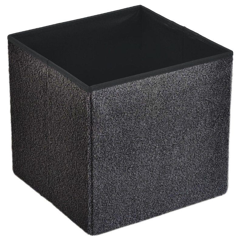 38 FOLDABLE BOUCLE STORAGE BOX, 38cm H x 40cm W x 6cm D, Black