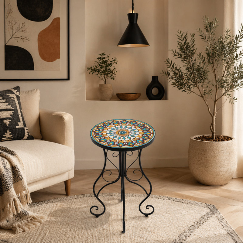 Table d'appoint ronde ronde en céramique, colorée et noire