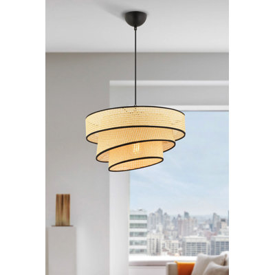 Elegant Metal Chandelier with Cotton Cap, Camel & Black Finish, Total Height: 28.3 in | CE Certified, E27 Socket for Max 60W | Perfect for Dining Room, Living Room, or Entryway - Stylish & Functional Lighting