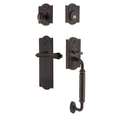 Nostalgic Warehouse Meadows Plate C Grip Handleset with Single Cylinder Deadbolt and Fleur Lever