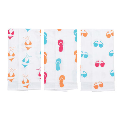 Flip Flop Printed Cotton Flour Sack Kitchen Dishtowel Set of 3 Decor