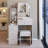 29.2" Small Size Left Bedside Cabinet LED Mirror Vanity Table + Cushioned Stool, Large Sliding, Touch Control, 3-Color Switch, Brightness Adjust Mirror, High Capacity Storage, EPA, GCC, UL Certificate-952004820