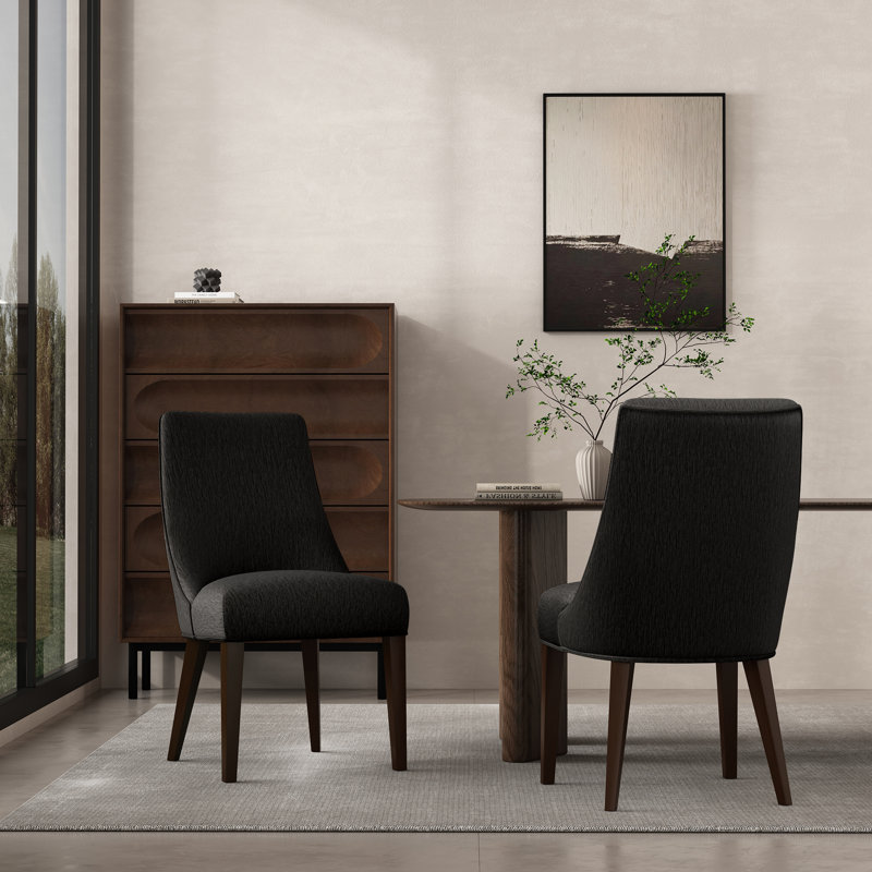 Beever Modern Chenille Upholstered Rubberwood Dining Chair, Black 