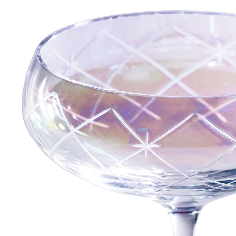 Audrey 4-Piece Set Hand Etched Coupe Glasses, Clear Lustre