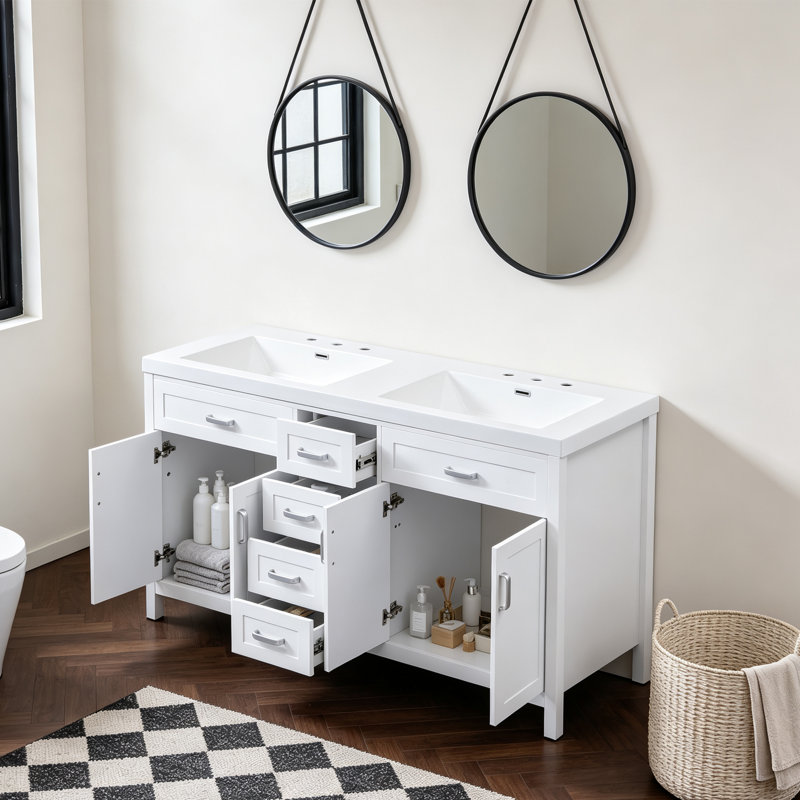 Meuble-lavabo double lavabo de 150 cm avec lavabo en résine