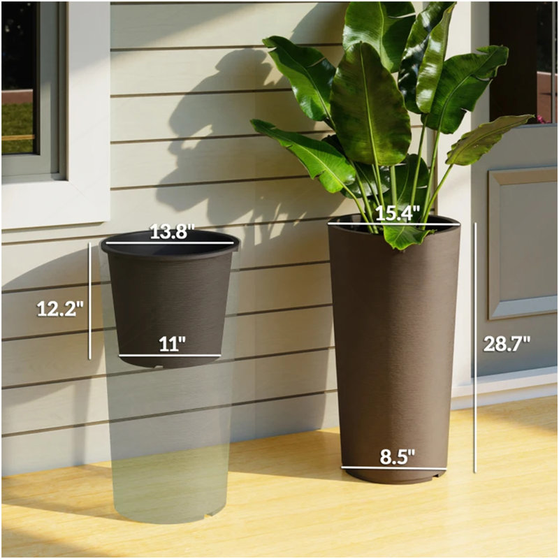 Grand pot de fleurs, grands pots de fleurs empilables, ensemble de 2 pots de fleurs, Brun