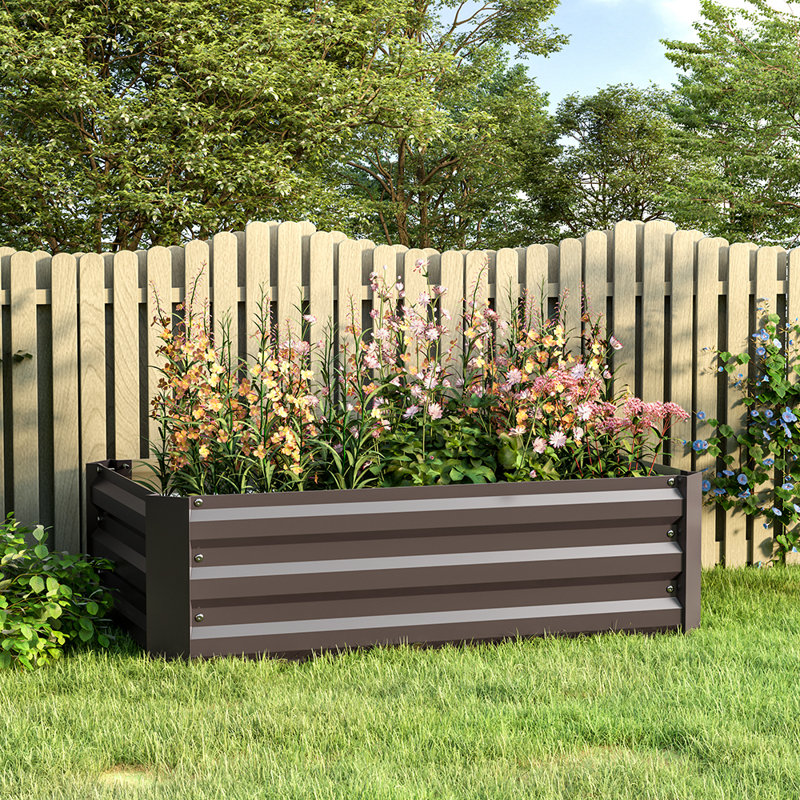Brunswick Metal Planter Box, Brown, 30cm H x 100cm W x 60cm D