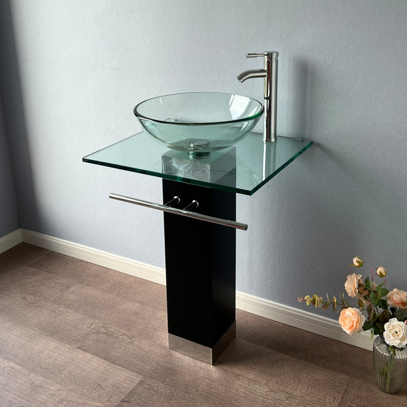 QieRao BV019S 35'' Tall Oval Pedestal Bathroom Sink with Faucet and Drain