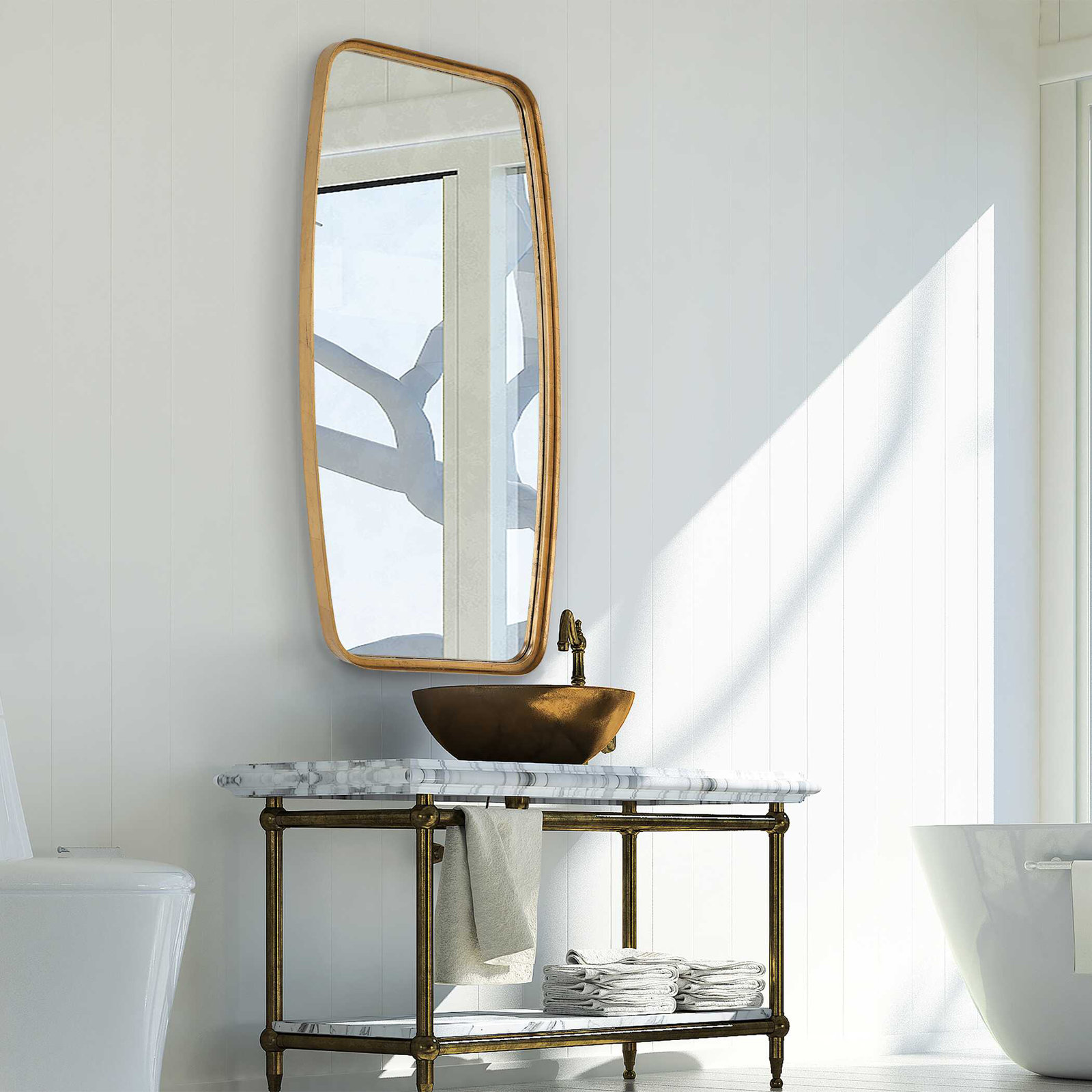Belle Iron Wall Mirror, 40" x 20", Gold Leaf