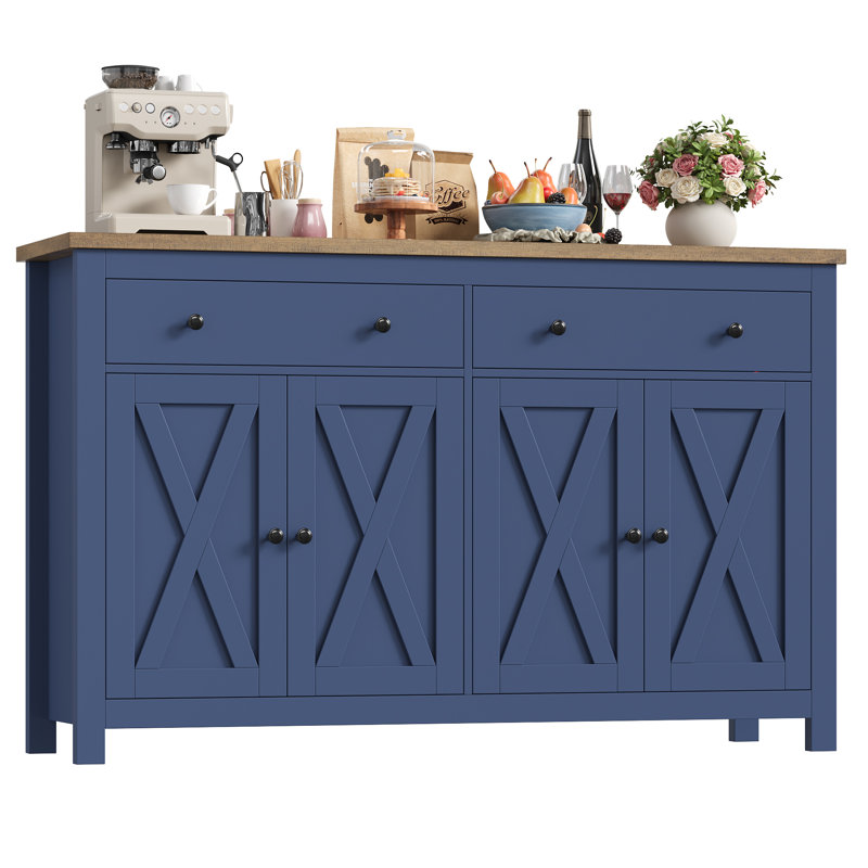 55.1'' Wide 2 Drawer Sideboard, Blue/Brown