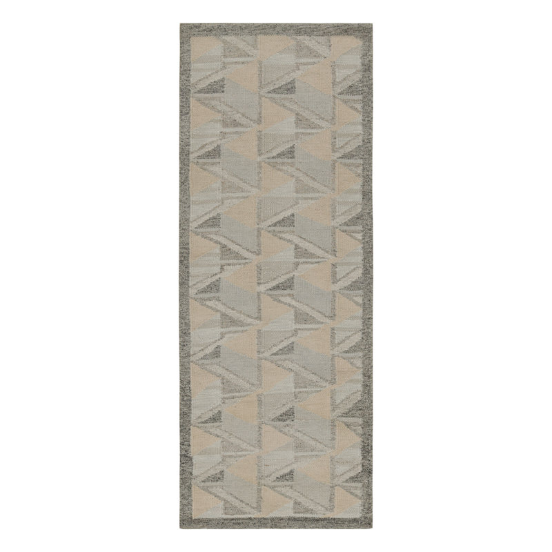 Rug & Kilim’S Scandinavian Kilim Runner With Gray-Beige Geometric Patterns, Runner 3' x 10'