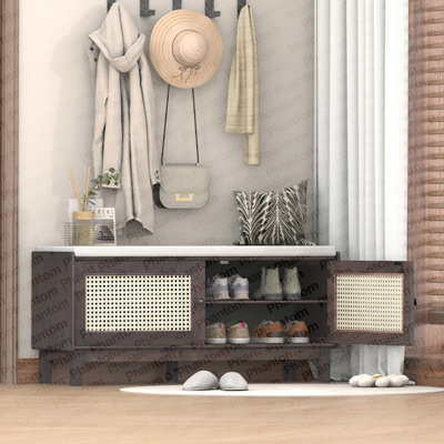 Banc d'entrée en rotin avec rangement Boho