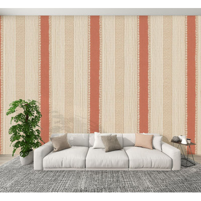 striped Peel and Stick Wallpaper Stripe Textured Cherry Blossoms Flowing Stream Small Wooden Bridge Wall Murals 100"H x 144"W Removable PVC Wall Paper Self-Adhesive Wall Decor for Bedroom Living Room Home Office