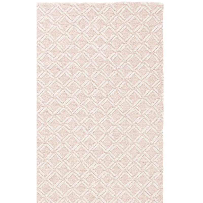 Genre 350 Hand Tufted Wool/Cotton Geometric Rug in Pink/Ivory, Square 6'