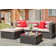 Ensemble de conversation modulaire en rotin 5 pièces avec canapé, coussins, coussins et table en verre