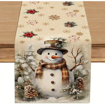 Xmas Snowman Pine Cone Snowflake Table Runner For Holiday Decor Winter Retro Christmas Seasonal Dinning Kitchen Table Decoration For Party Home 13X72 Inch