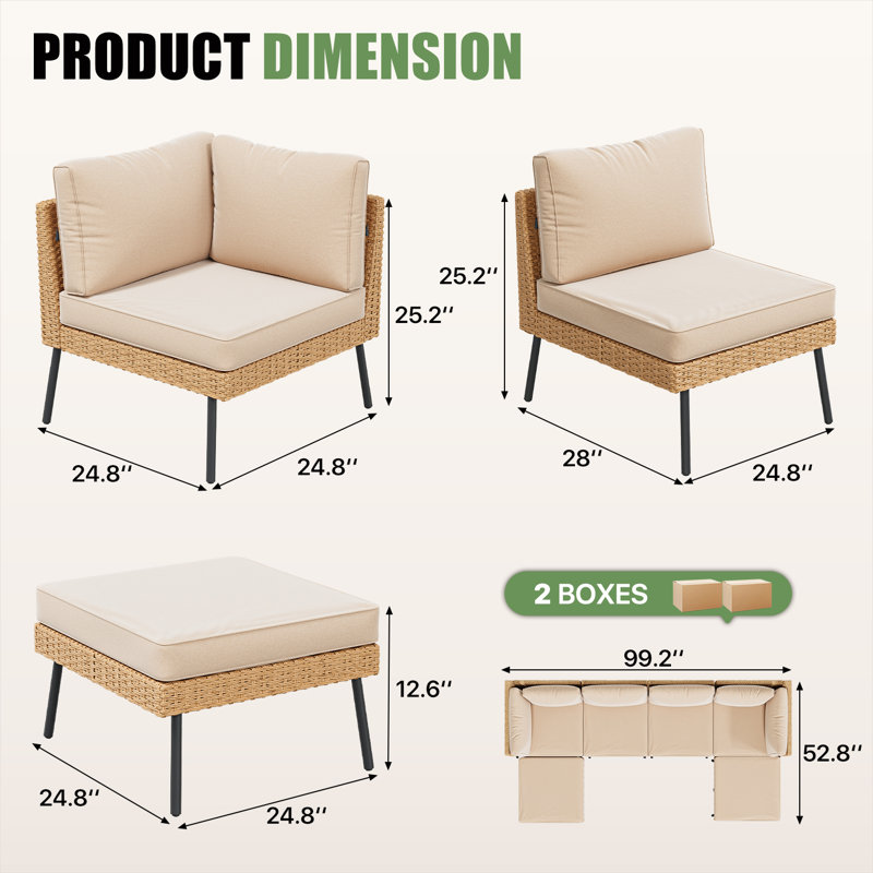 6-Piece Outdoor Patio Conversation Sofa Sets With Removable Cushions, All-Weather Wicker Sectional Seating Group With Ottomans