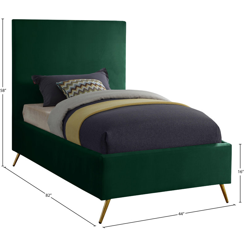 Lit plateforme tapissier Jasmine Lavaca, Velours vert, Simple