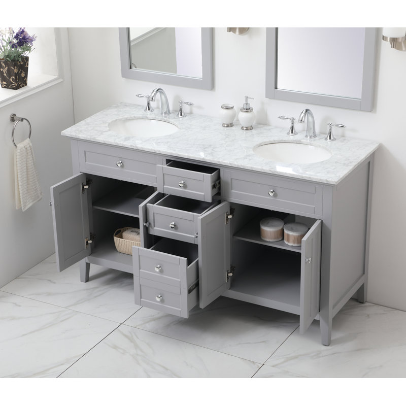 Ensemble de meuble-lavabo double 60 po Ain, Blanc de Carrare, Gris