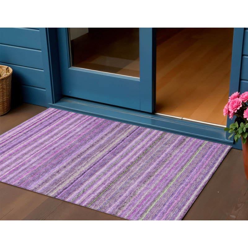 3' X 5' Purple Eggplant And Lilac Striped Washable Indoor Outdoor Area Rug