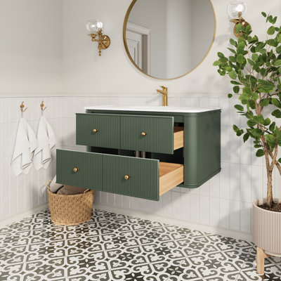 36"  Wall Mounted & Floating Single Green Bathroom Vanity with Acrylic Sink