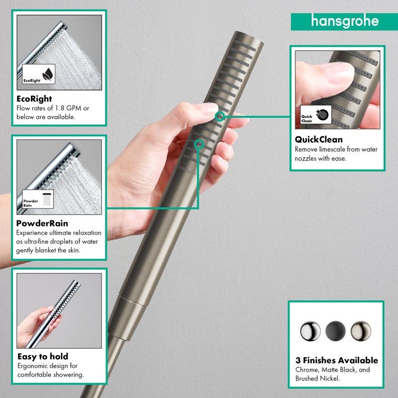 hansgrohe Pulsify S Baton Handshower 105 1-Jet, Brushed Nickel, 1.75 GPM