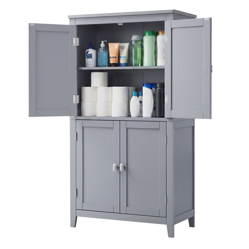 Armoire de rangement au sol à 4 portes de 43,5 po avec tablettes réglables Arhavi, Gris/argent