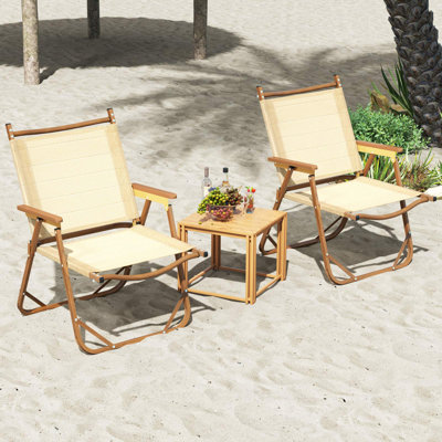 Folding Camp Chairs Set of 2 Outdoor Lightweight Beach Chairs-Beige