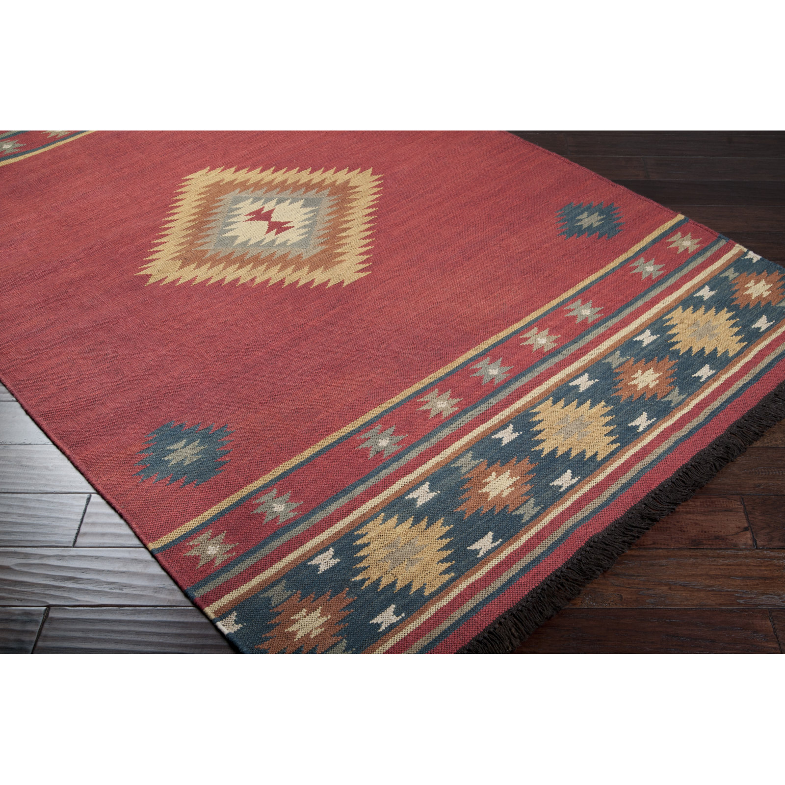Mystica Dark Red Navy Hand-Woven Wool Rug, Rectangle 2' x 3'