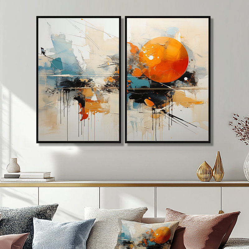 Ciprianna - Ensemble de 2 barrages abstraits, Black, 36" H x 48" W, Impression encadrée flottante