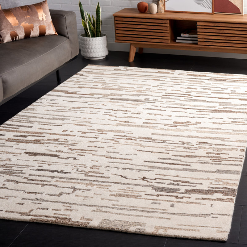 Kebbie Hand Tufted Wool Pile Abstract Rug, Rectangle 5' x 8'