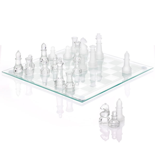 Glass Chess Set- Classic Game with Elegant Design, Durable Build- Set  Includes Board, 32 Frosted and Clear Pieces with Felt Bottoms by Trademark  Games 