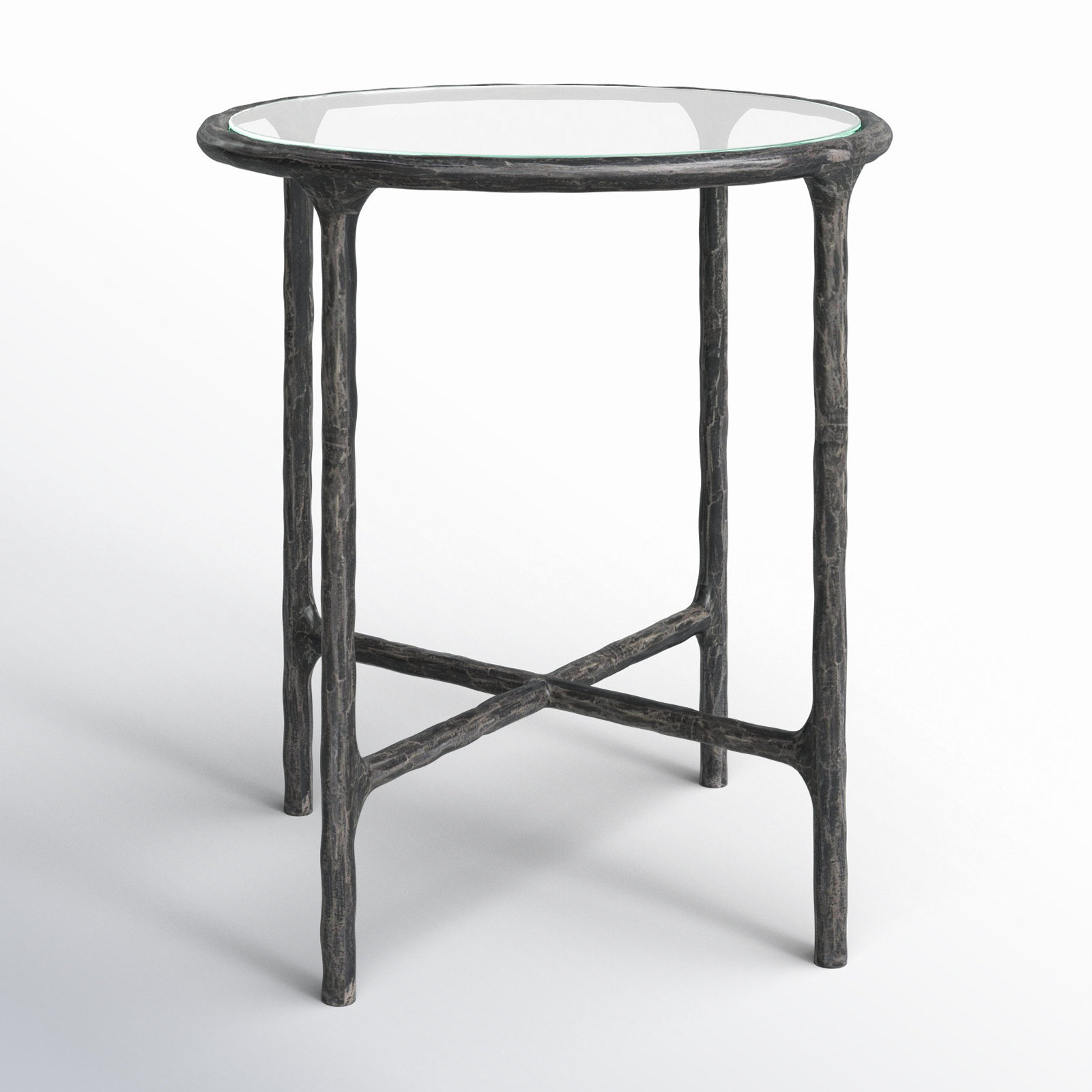 Evelynn Glass Cross Legs End Table, Clear, Black