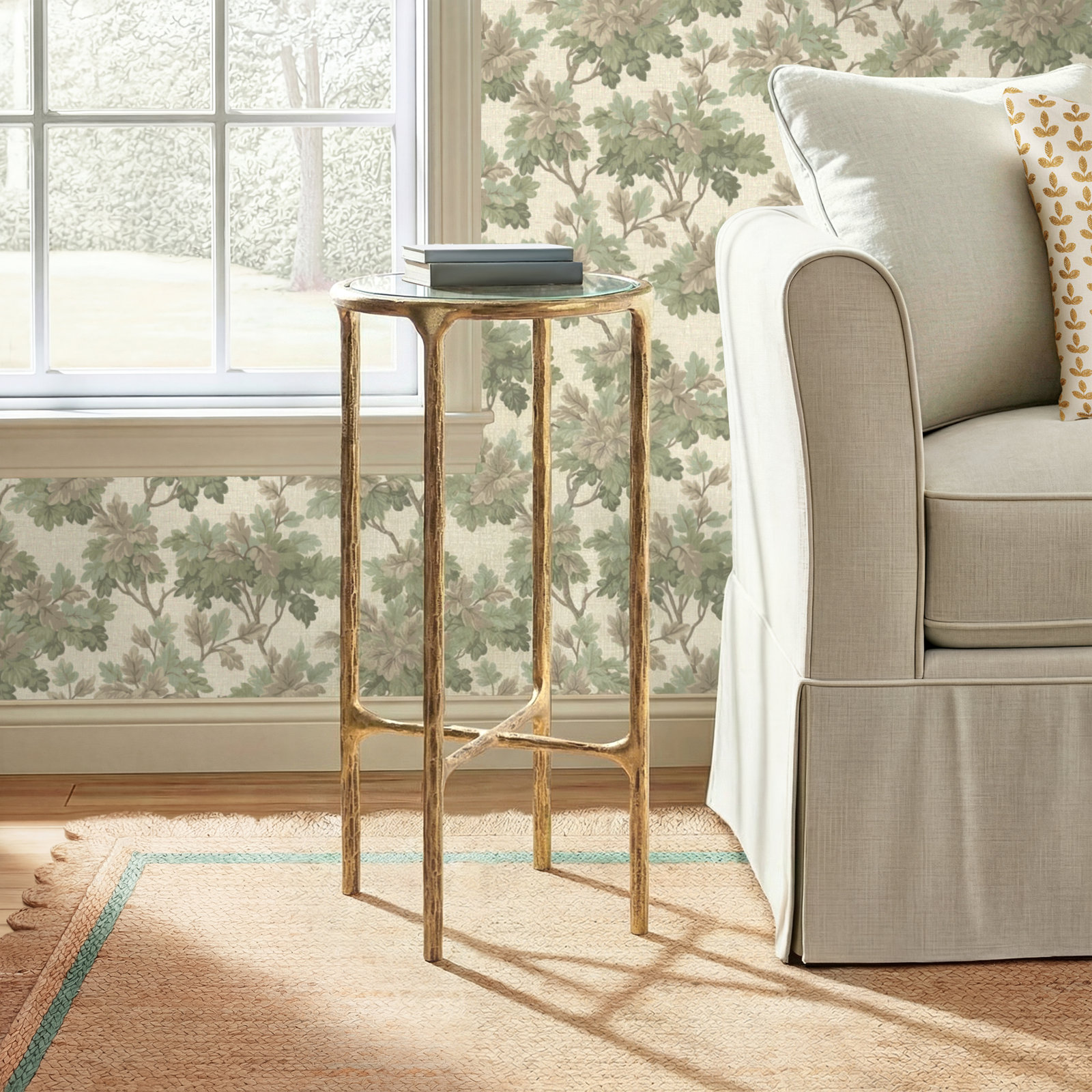 Evelynn Glass Cross Legs End Table, White Marble Top/Black Base