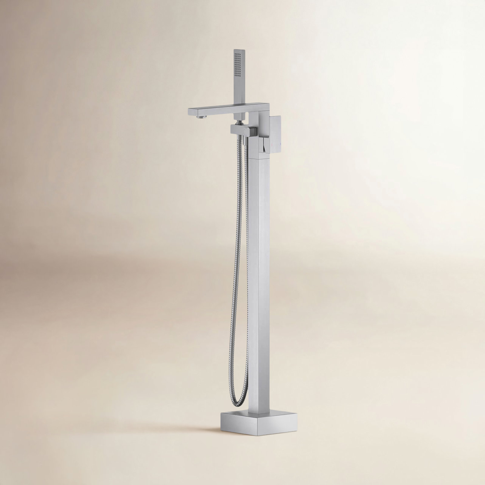Cube Freestanding Tub Faucet with Diverter, Brushed Nickel