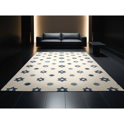 Tapis moelleux moelleux et moderne à motif abstrait Hanoukka beige / bleu marine Fessler