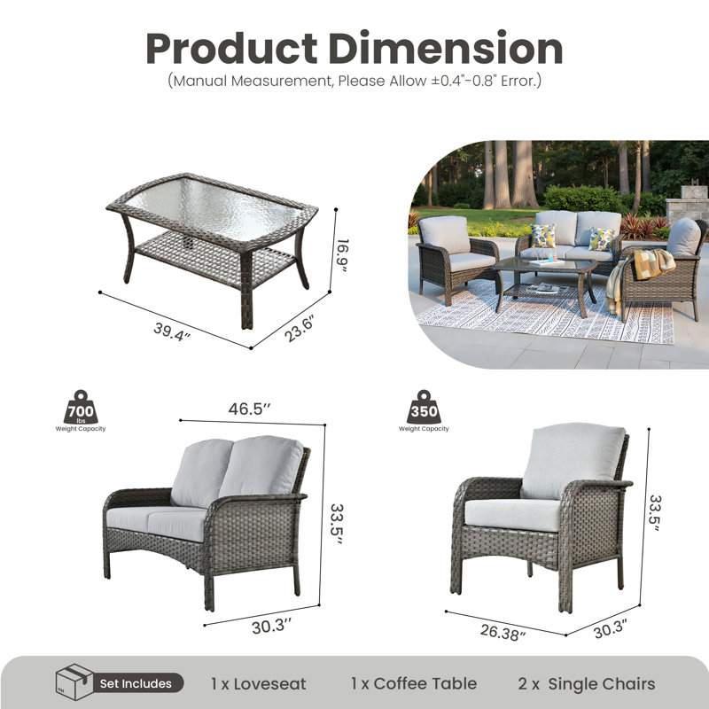Jago Wicker 4 - Person Patio Conversation Set with Cushions, Light Gray