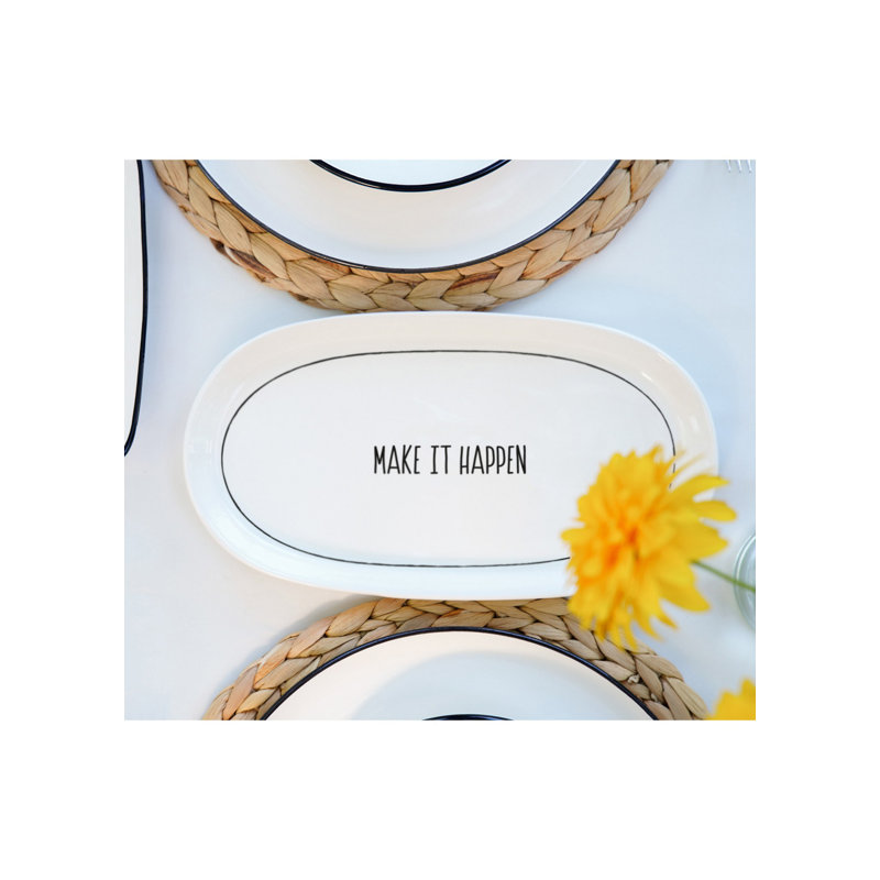 Elegant Ceramic Platter Set (2 Pieces), White, 11.4 x 5.9 x 0.8 inches | 100% Dishwasher Safe | Perfect for Serving Appetizers, Dishes & Desserts | Stylish & Functional for Any Occasion