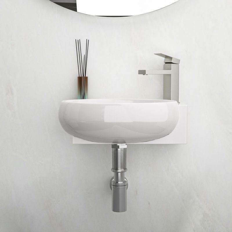 Lavabo de salle de bain mural rectangulaire en céramique 16 po x 11 po avec trou de robinet simple
