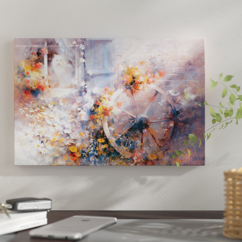 « floral maison », reproduction sur toile, H 12 po x l 18 po x P 1,5 po, Toile tendue, Pas de tapis