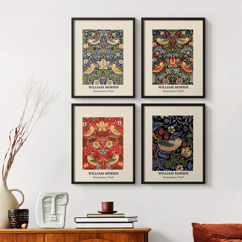 "William Morris", ensemble de 4 reproductions encadrées, H 14 po x l 44 po, Noyer